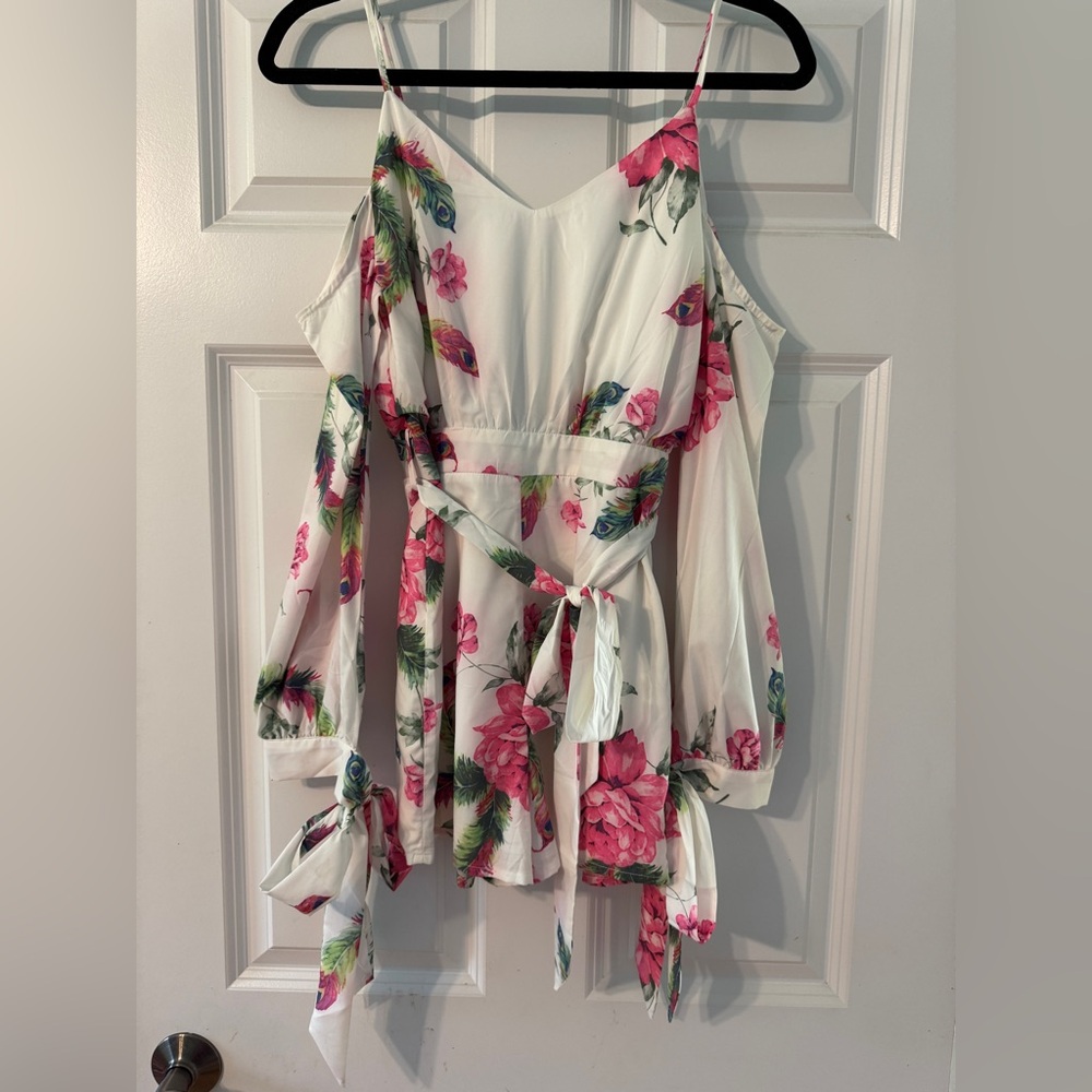 Floral Cold Shoulder Dress with Belt